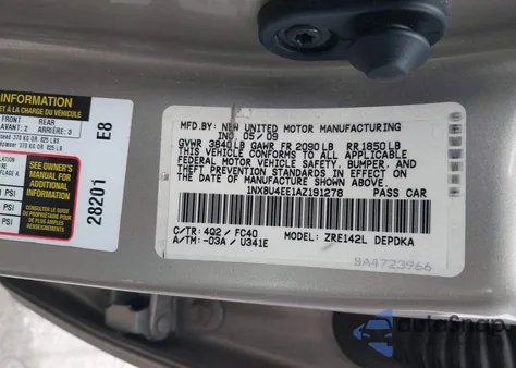 2010 Toyota Corolla Le z USA, uszkodzony, nr VIN 1NXBU4EE1AZ191278